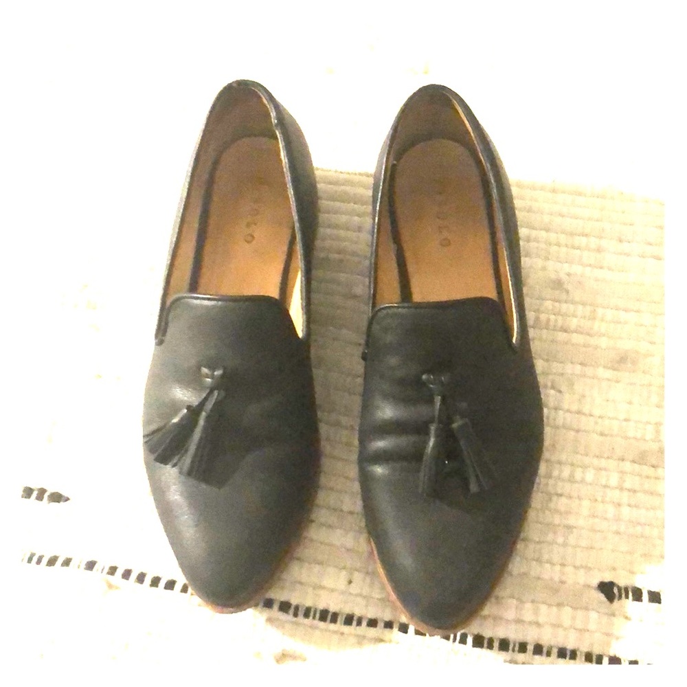 Black leather loafers